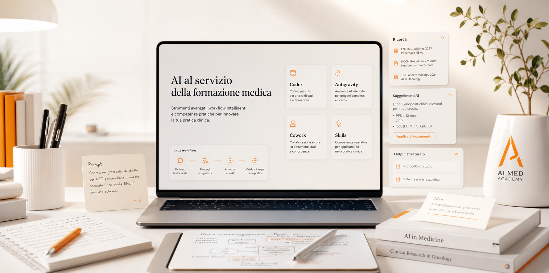 Workspace operativo con strumenti AI per la formazione clinica
